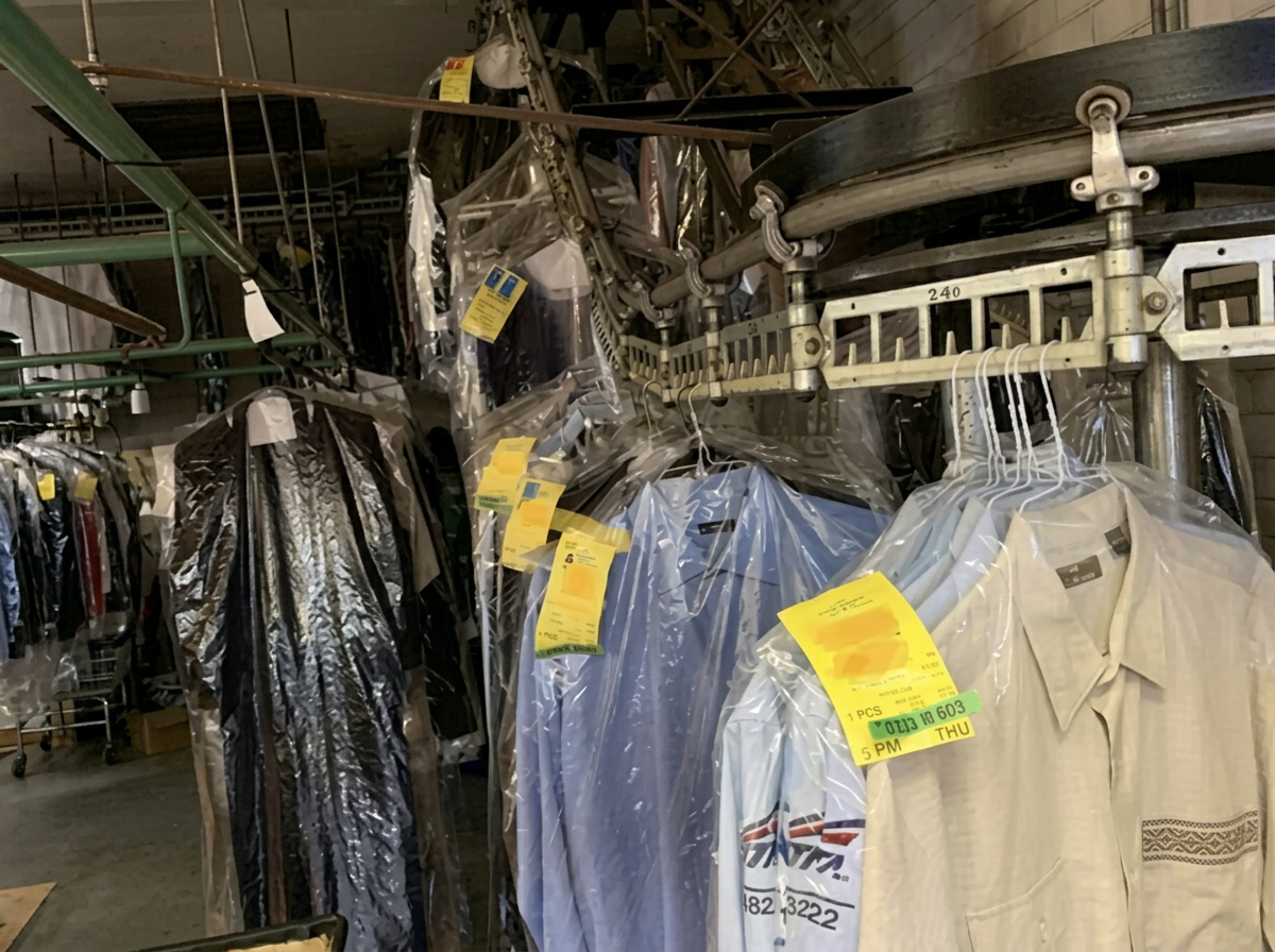 Freshly cleaned and pressed garments ready for pickup